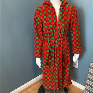 Leveret Fleece Green & Red Christmas Bathrobe 14